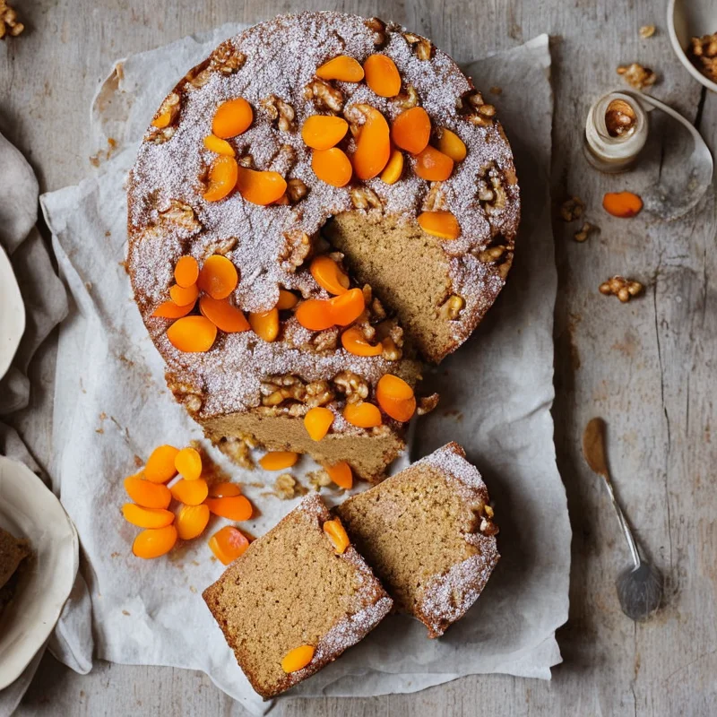 Valnøddekage med abrikos - Illustration - kan være AI genereret og afvige fra opskriften