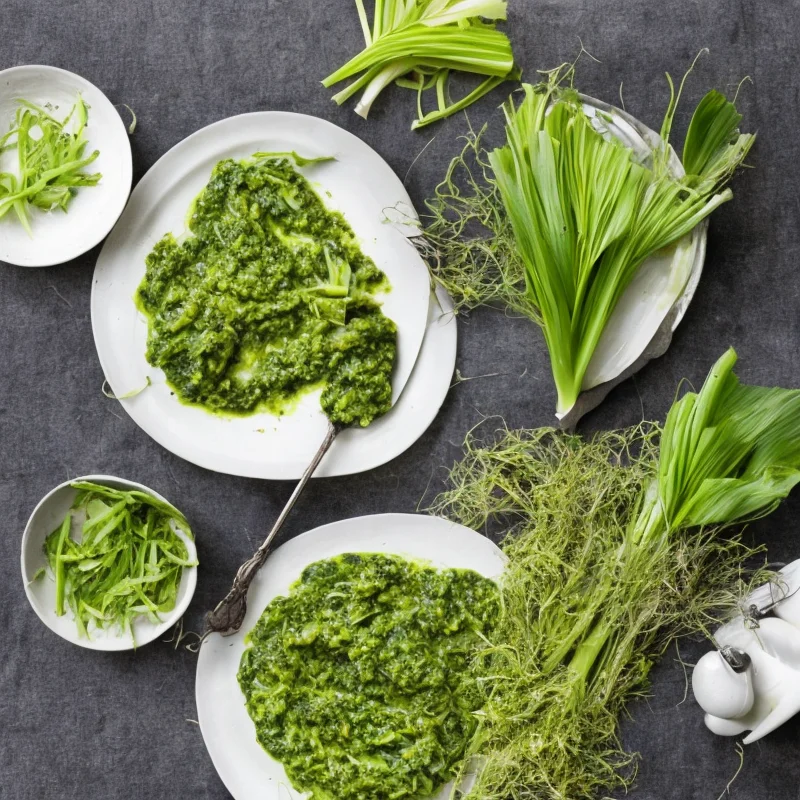 Porrer i spinat og pesto - Illustration - kan være AI genereret og afvige fra opskriften