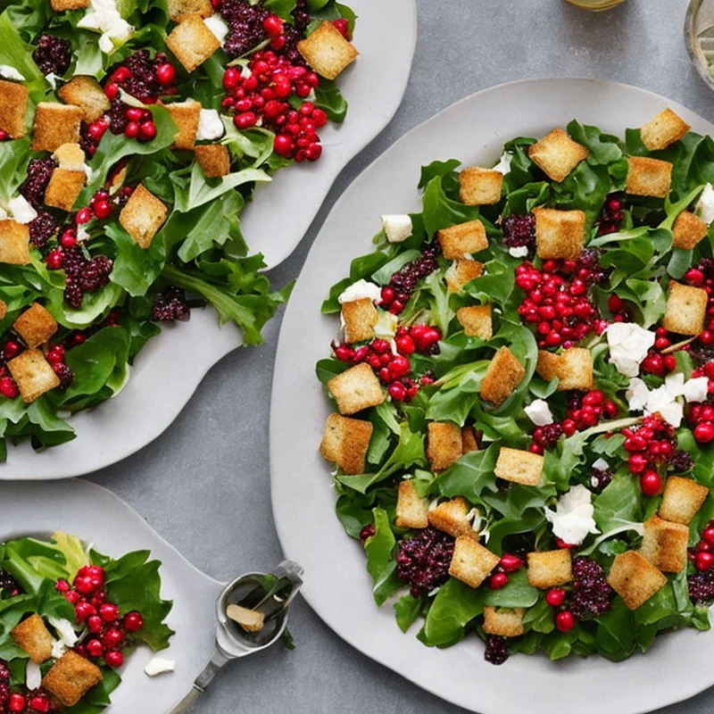 Julesalat med brødcroutoner og vinaigrette - Illustration - kan være AI genereret og afvige fra opskriften