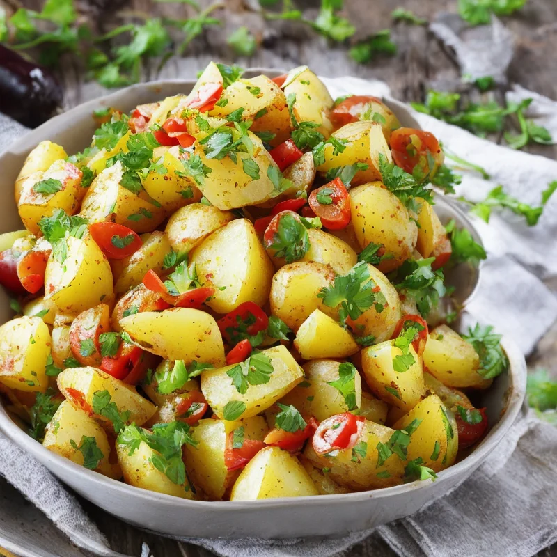 Krydret kartoffelsalat - Illustration - kan være AI genereret og afvige fra opskriften