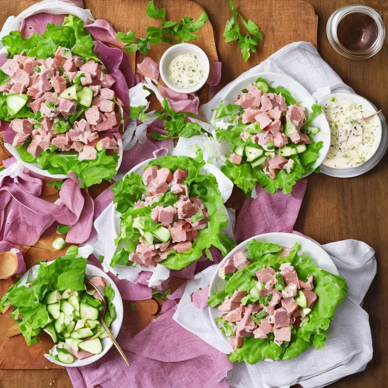 Skinkesalat - Illustration - kan være AI genereret og afvige fra opskriften