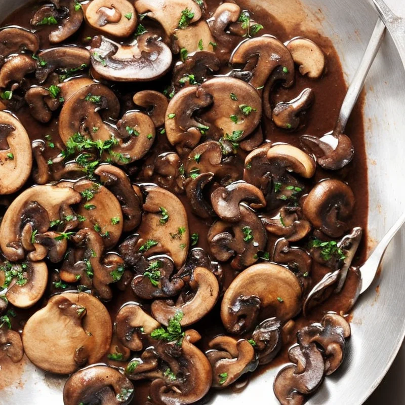 Champignon i rødvin - Illustration - kan være AI genereret og afvige fra opskriften