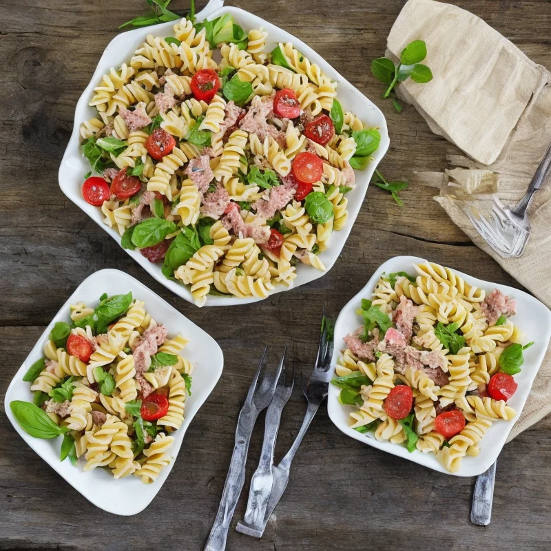 Pastasalat med tunfisk - Illustration - kan være AI genereret og afvige fra opskriften