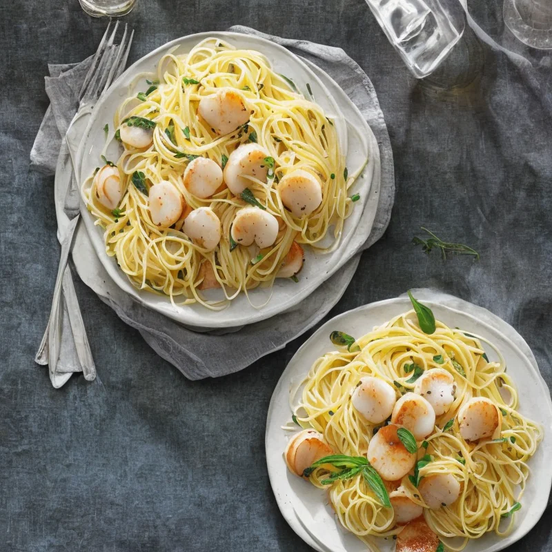 Pasta med kammuslinger og citron - Illustration - kan være AI genereret og afvige fra opskriften