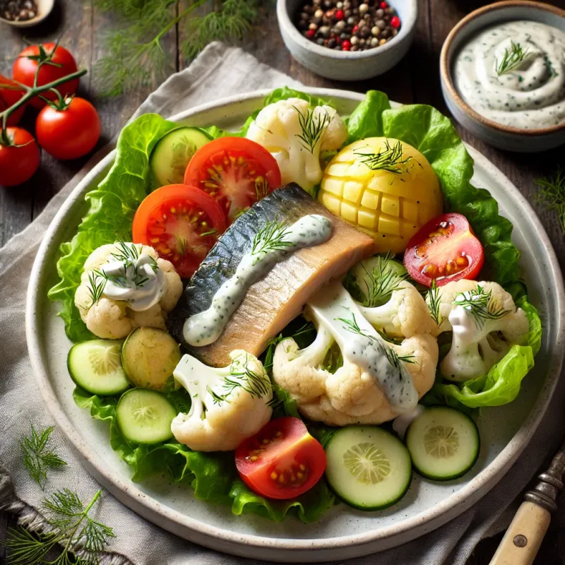 Sommermakrel med dildsauce - Illustration - kan være AI genereret og afvige fra opskriften