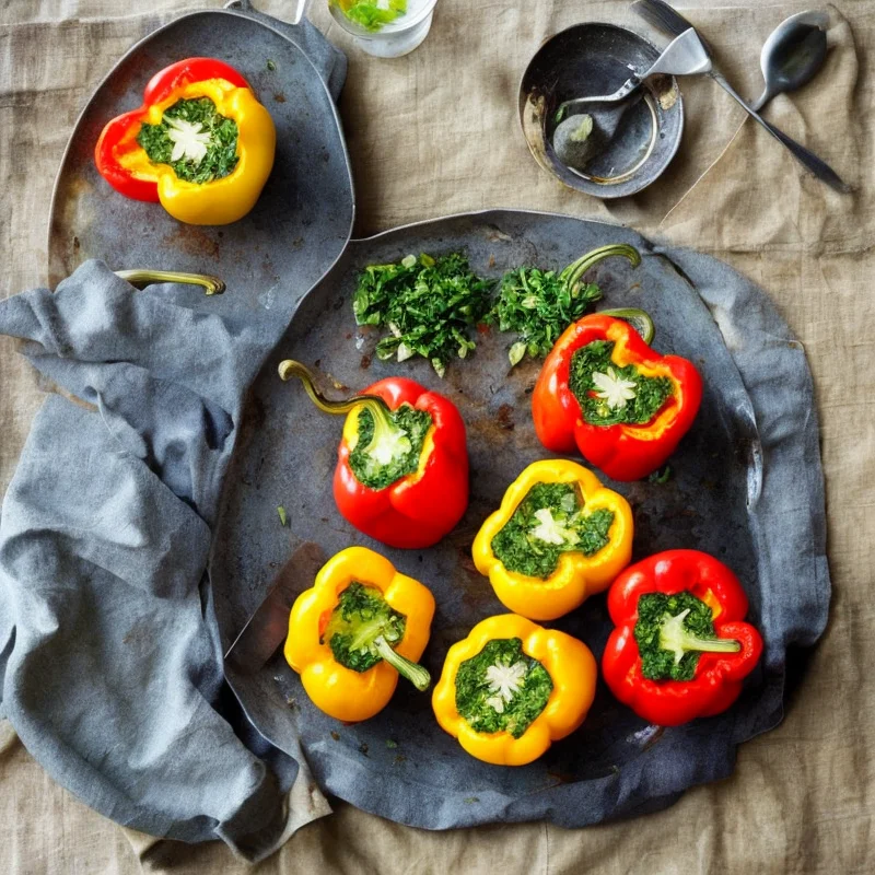 Fyldte pebre med forårsløg og persille - Illustration - kan være AI genereret og afvige fra opskriften