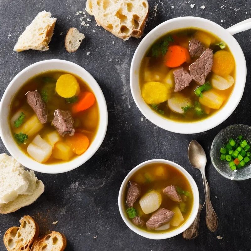 Klar oksekødssuppe - Illustration - kan være AI genereret og afvige fra opskriften