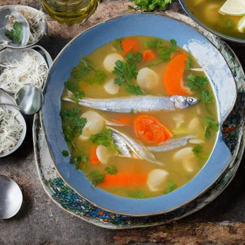 Hornfiske suppe - Illustration - kan være AI genereret og afvige fra opskriften