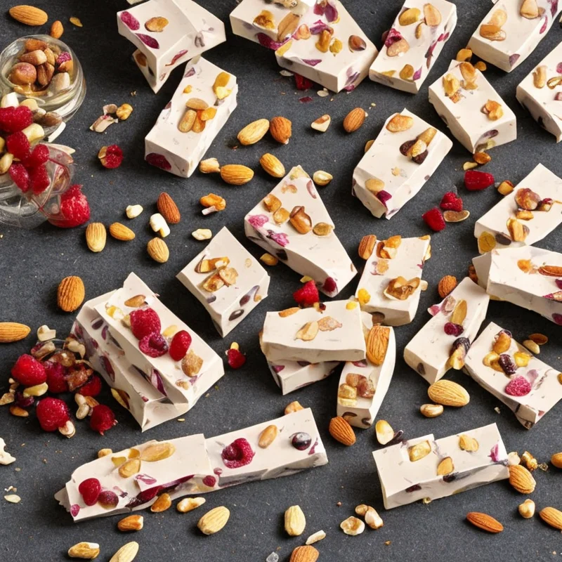 Nougat med frugt og nødder - Illustration - kan være AI genereret og afvige fra opskriften