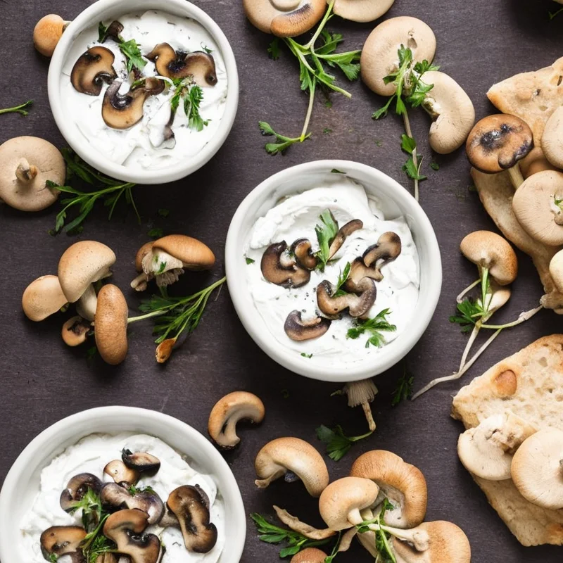 Champignon med gedeostedip - Illustration - kan være AI genereret og afvige fra opskriften