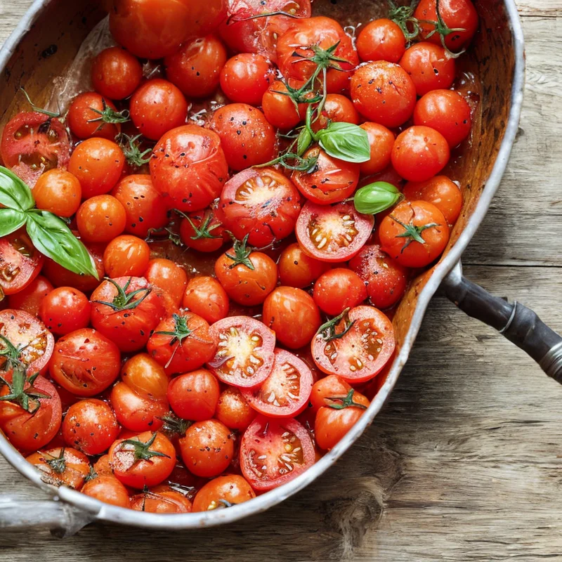 Modne tomater med vanille - Illustration - kan være AI genereret og afvige fra opskriften