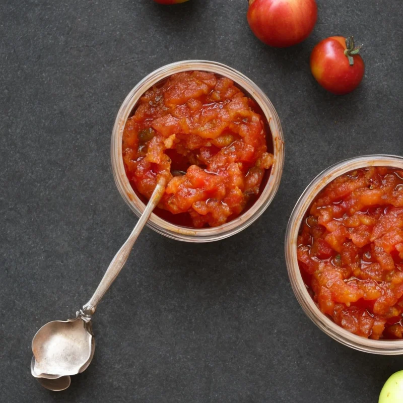 Tomatchutney med æbler - Illustration - kan være AI genereret og afvige fra opskriften