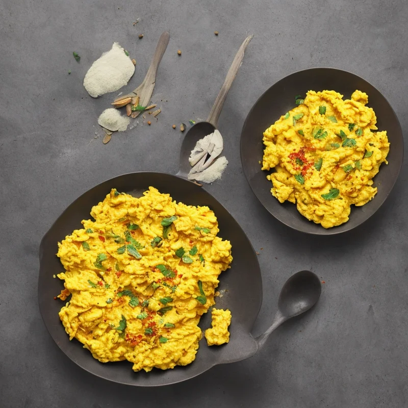 Scrambled eggs med krydderier - Illustration - kan være AI genereret og afvige fra opskriften