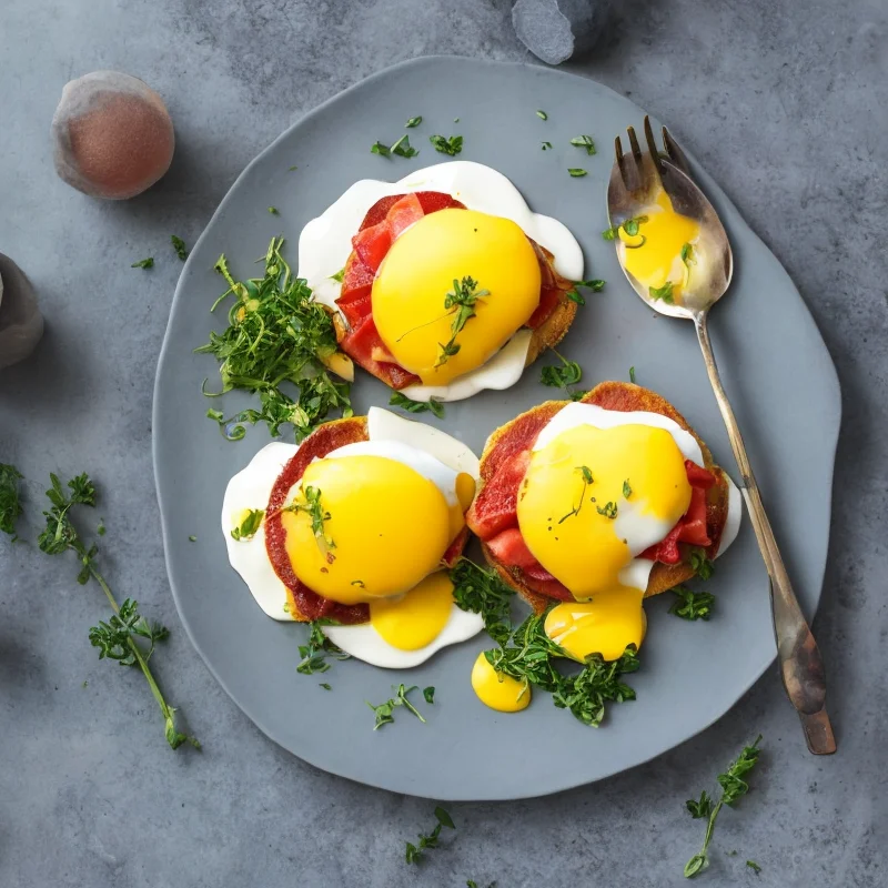 Æg benedict med hollandaise - Illustration - kan være AI genereret og afvige fra opskriften