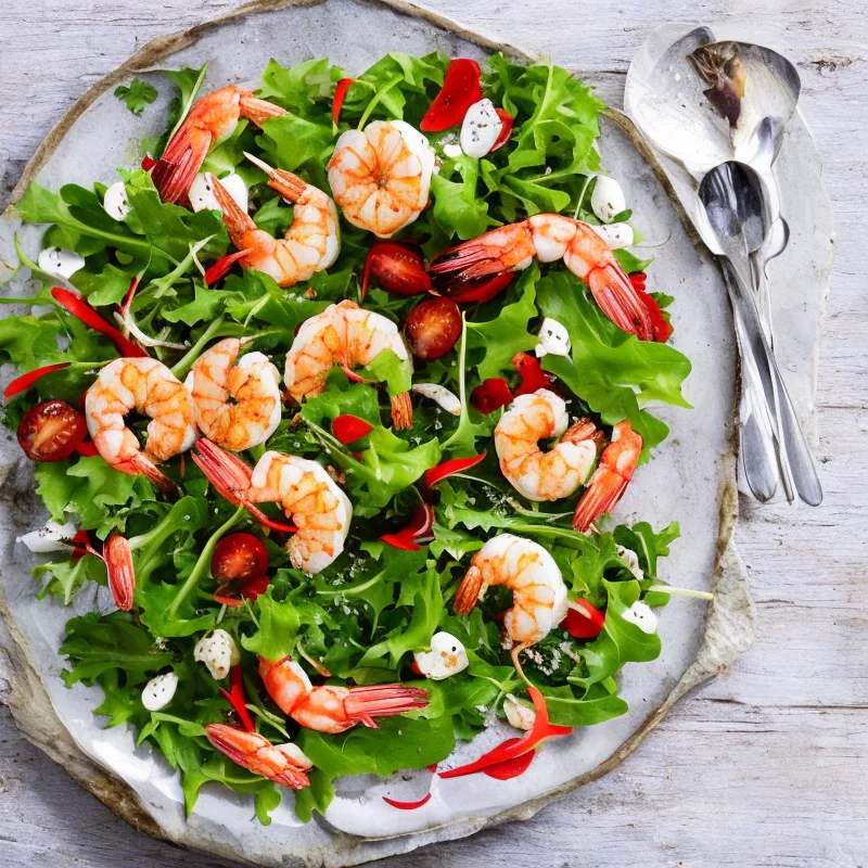 Salat med tigerrejer - Illustration - kan være AI genereret og afvige fra opskriften