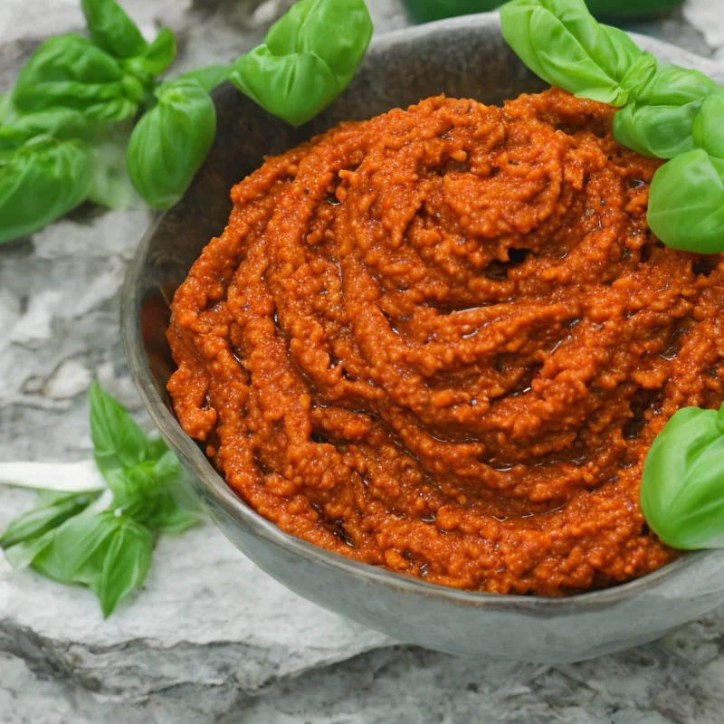 Rød pesto med peberfrugt - Illustration - kan være AI genereret og afvige fra opskriften