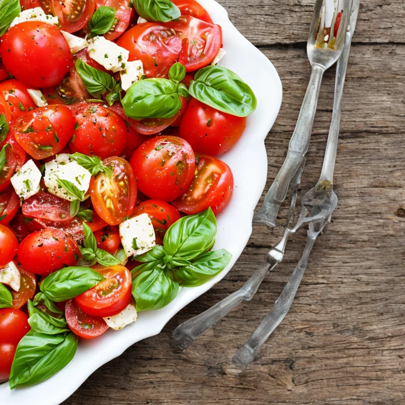 Italiensk tomatsalat - Illustration - kan være AI genereret og afvige fra opskriften