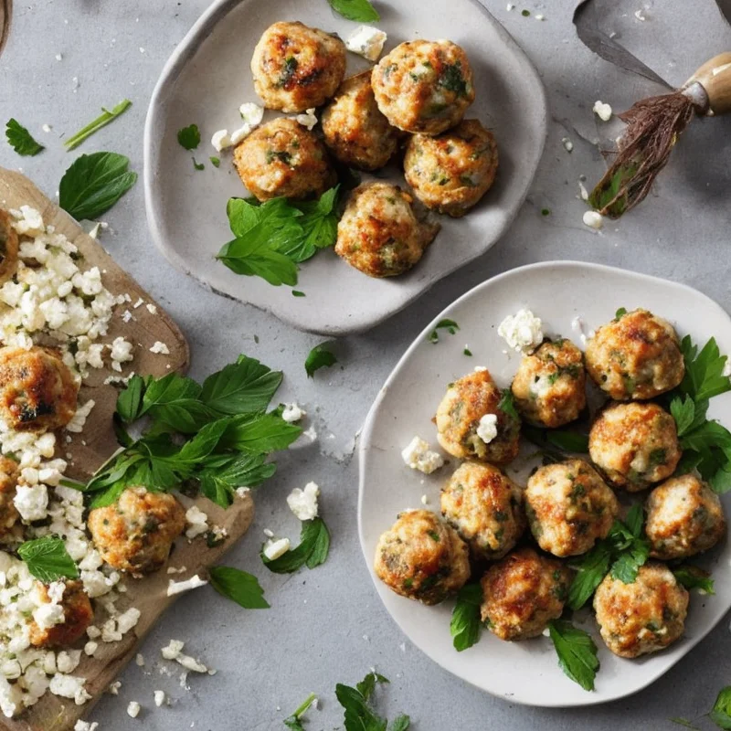 Kyllingefrikadeller med urter og feta - Illustration - kan være AI genereret og afvige fra opskriften