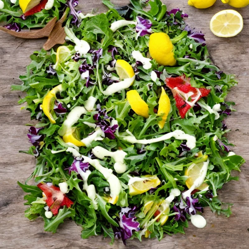 Håndplukket salat med citronfløde - Illustration - kan være AI genereret og afvige fra opskriften