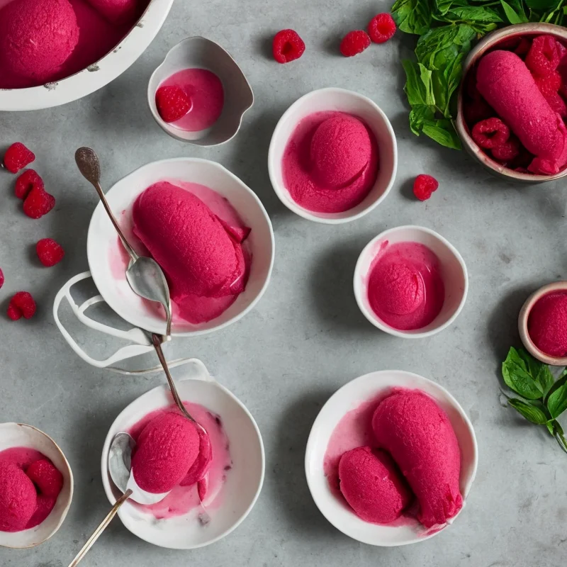 Hindbærsorbet - Illustration - kan være AI genereret og afvige fra opskriften
