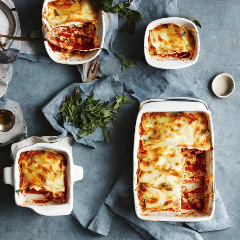 Rodfrugtlasagne med bechamel - Illustration - kan være AI genereret og afvige fra opskriften