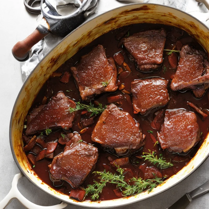 Rødvinsbraiserede overlår - Illustration - kan være AI genereret og afvige fra opskriften