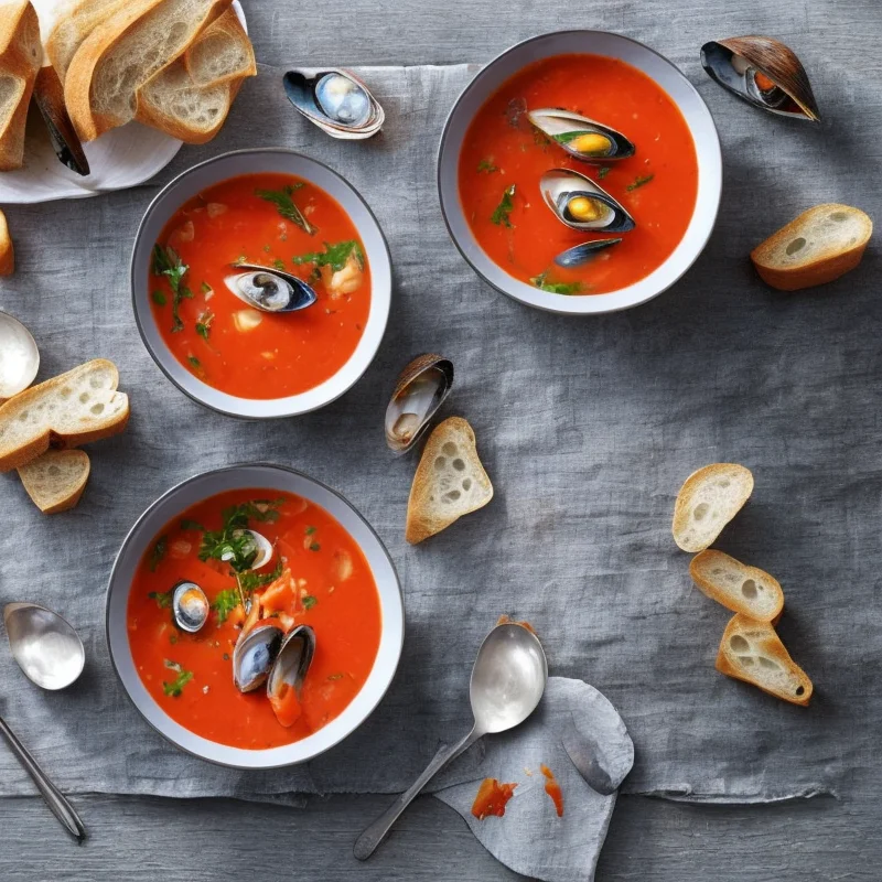 Muslingesuppe med tomat - Illustration - kan være AI genereret og afvige fra opskriften