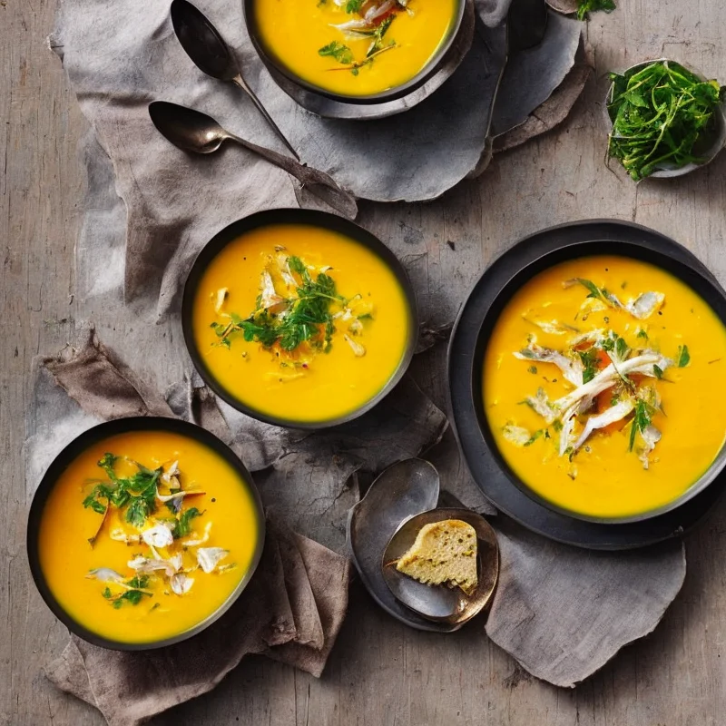 Safransuppe med sej - Illustration - kan være AI genereret og afvige fra opskriften