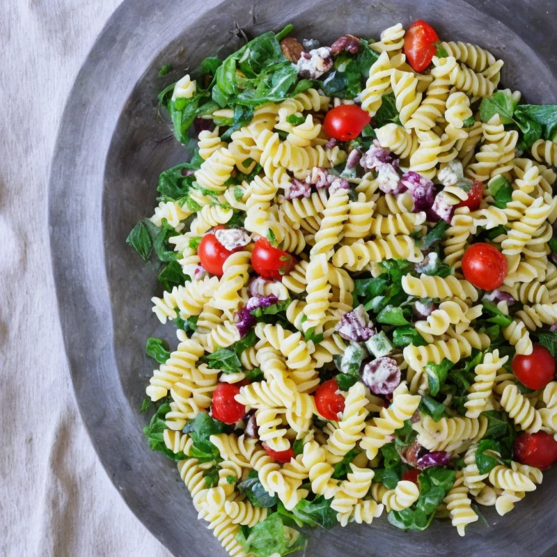 Pastasalat med ravigottedressing - Illustration - kan være AI genereret og afvige fra opskriften