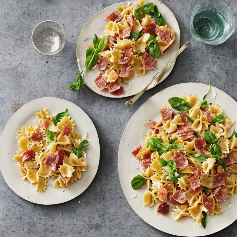 Pastasalat med stegt parmaskinke - Illustration - kan være AI genereret og afvige fra opskriften