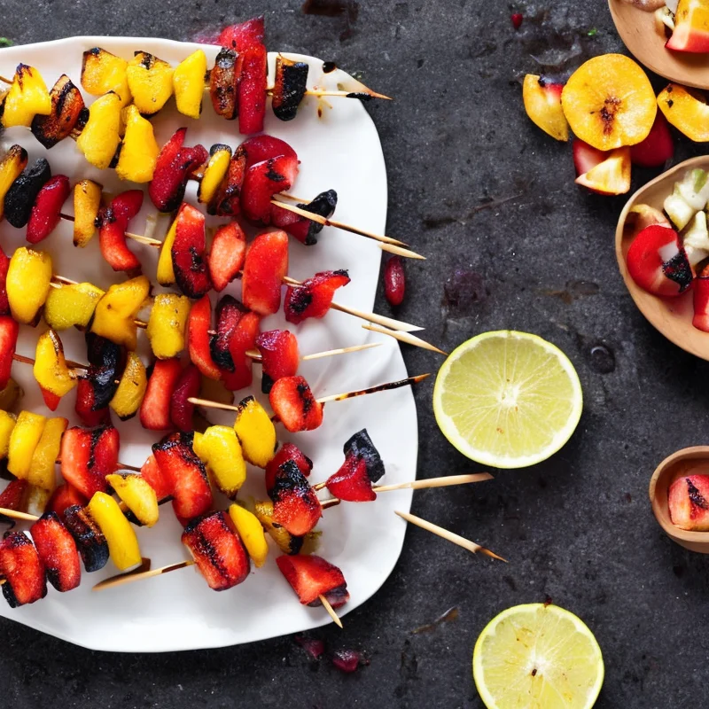 Grillede frugtspyd med sirup - Illustration - kan være AI genereret og afvige fra opskriften
