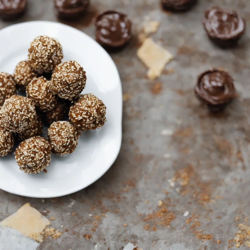 Sprøde Ferrero Rocher kugler med nutella - Illustration - kan være AI genereret og afvige fra opskriften