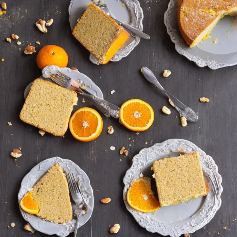 Klassens time-kage med appelsin og nødder - Illustration - kan være AI genereret og afvige fra opskriften