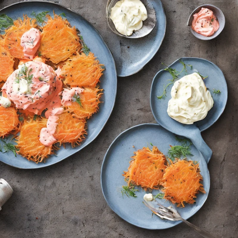 Røsti med laks og flødeostcreme - Illustration - kan være AI genereret og afvige fra opskriften