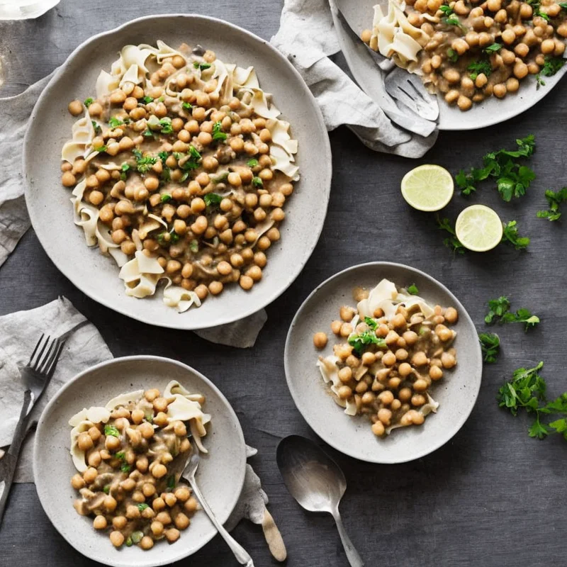 Vegetarisk stroganoff med kikærter - Illustration - kan være AI genereret og afvige fra opskriften