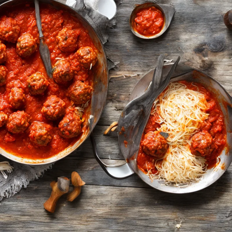 Nemme kødboller i tomatsauce - Illustration - kan være AI genereret og afvige fra opskriften