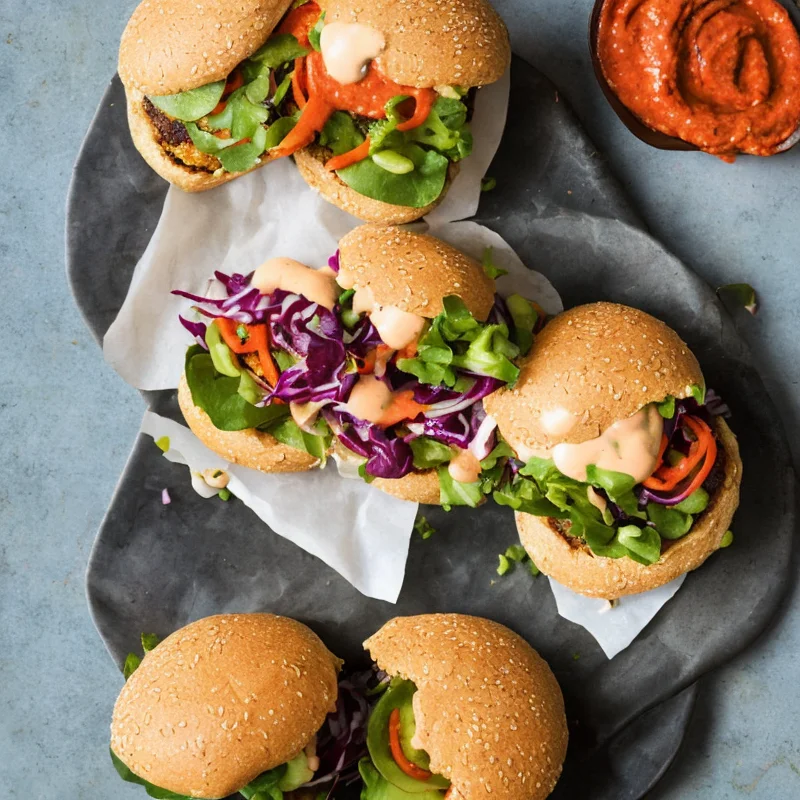 Vegetarburger med chilimayo - Illustration - kan være AI genereret og afvige fra opskriften