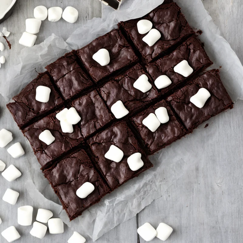 Brownie med skumfiduser og lakrids - Illustration - kan være AI genereret og afvige fra opskriften