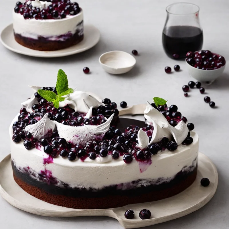 Islagkage med kaffe, solbærmarmelade og fragilitébund - Illustration - kan være AI genereret og afvige fra opskriften