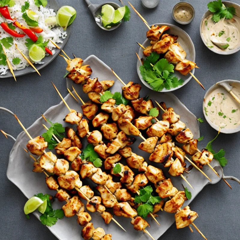 Kyllingespyd med satay - Illustration - kan være AI genereret og afvige fra opskriften