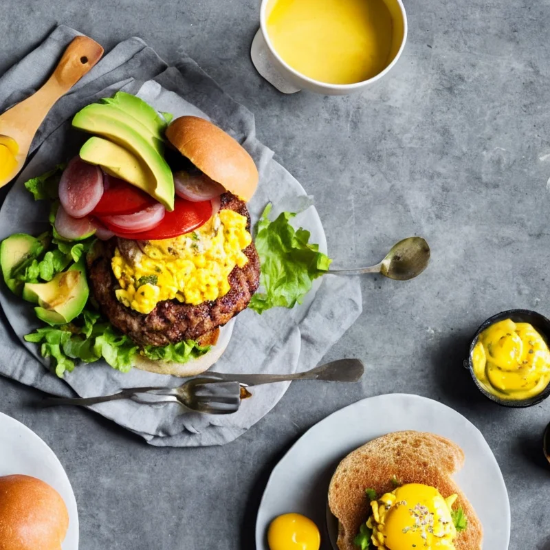Brunchburger med røræg og avocado - Illustration - kan være AI genereret og afvige fra opskriften