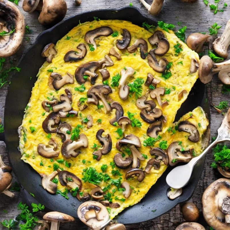 Omelet med svampe - Illustration - kan være AI genereret og afvige fra opskriften