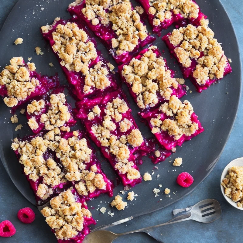 Hindbærsnitter med crumble - Illustration - kan være AI genereret og afvige fra opskriften