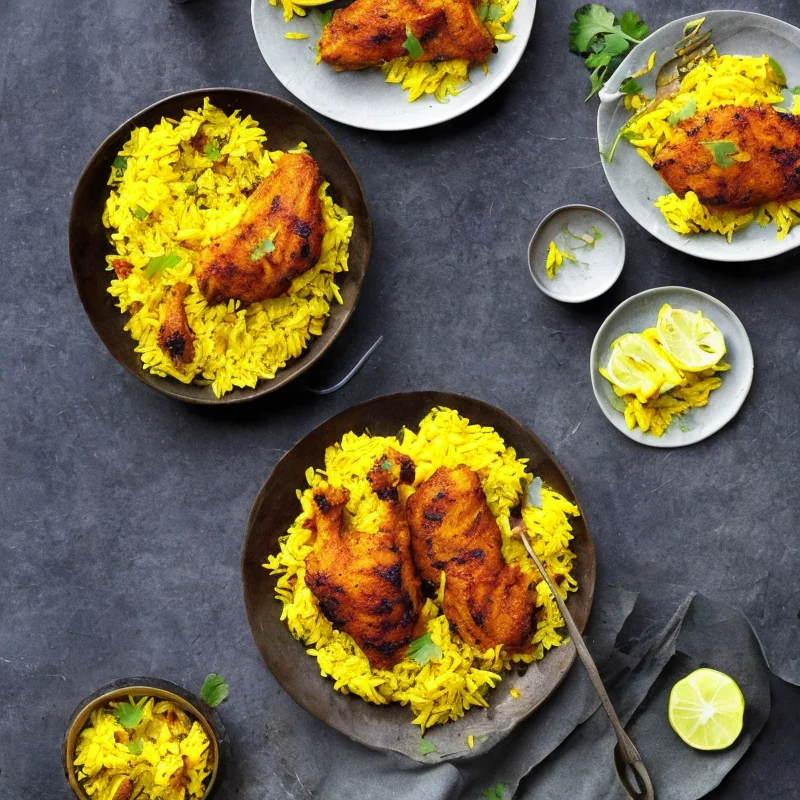 Krydret kylling med safranris - Illustration - kan være AI genereret og afvige fra opskriften