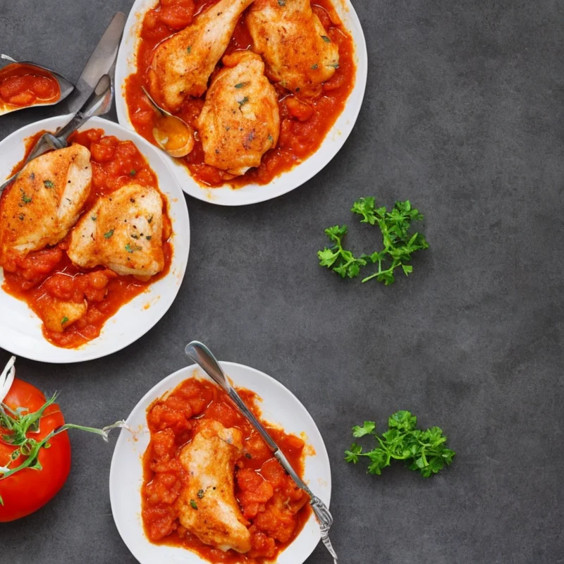 Kyllingefileter i tomatsauce - Illustration - kan være AI genereret og afvige fra opskriften