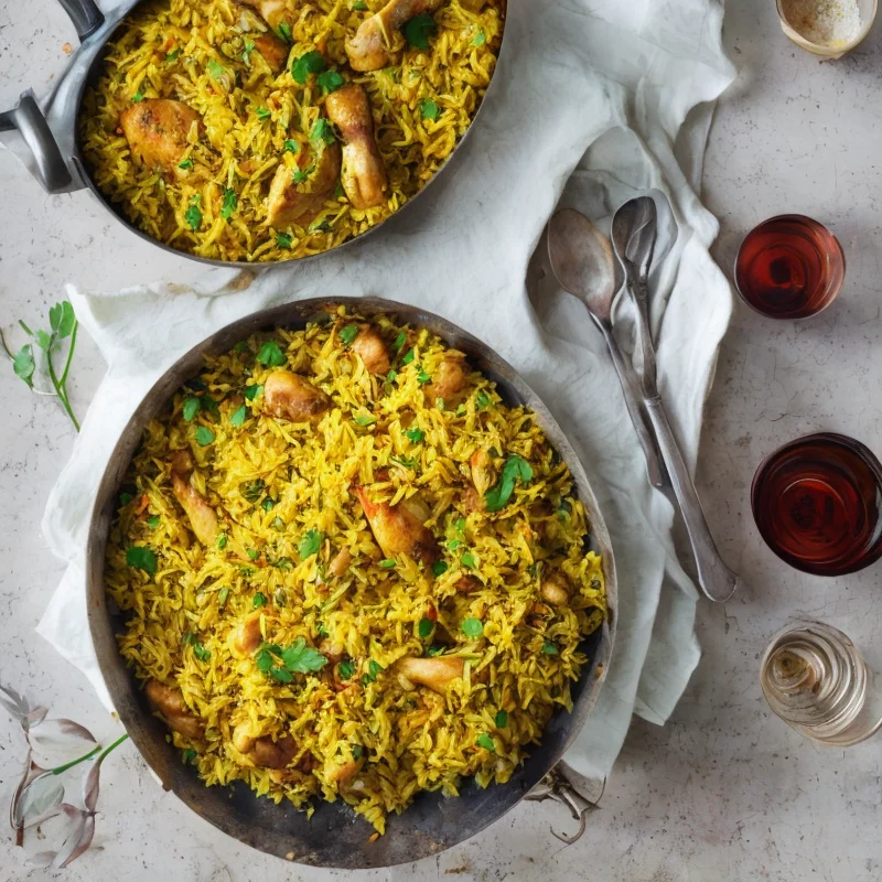 Kyllingepilaf med safran - Illustration - kan være AI genereret og afvige fra opskriften