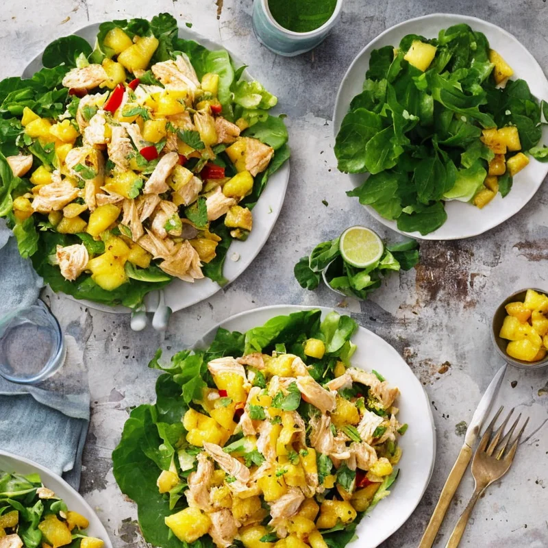 Kyllingesalat med karry og ananas - Illustration - kan være AI genereret og afvige fra opskriften