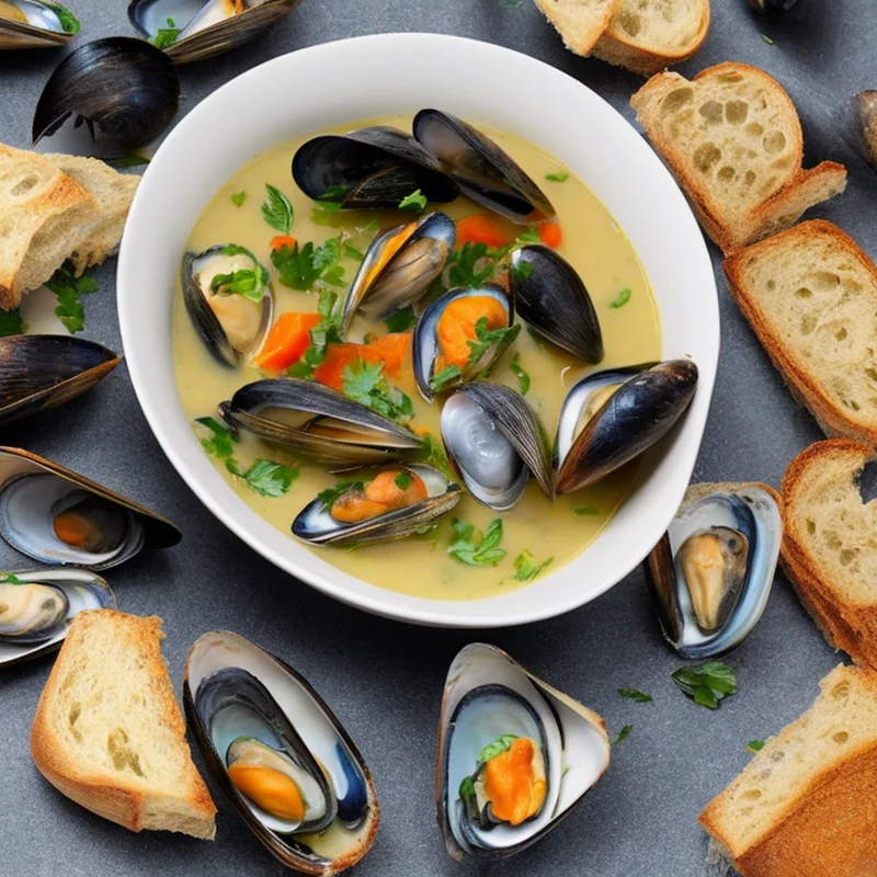 Muslingesuppe - Illustration - kan være AI genereret og afvige fra opskriften