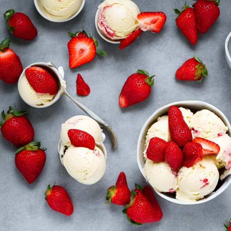 Hvid chokoladeis med jordbær - Illustration - kan være AI genereret og afvige fra opskriften