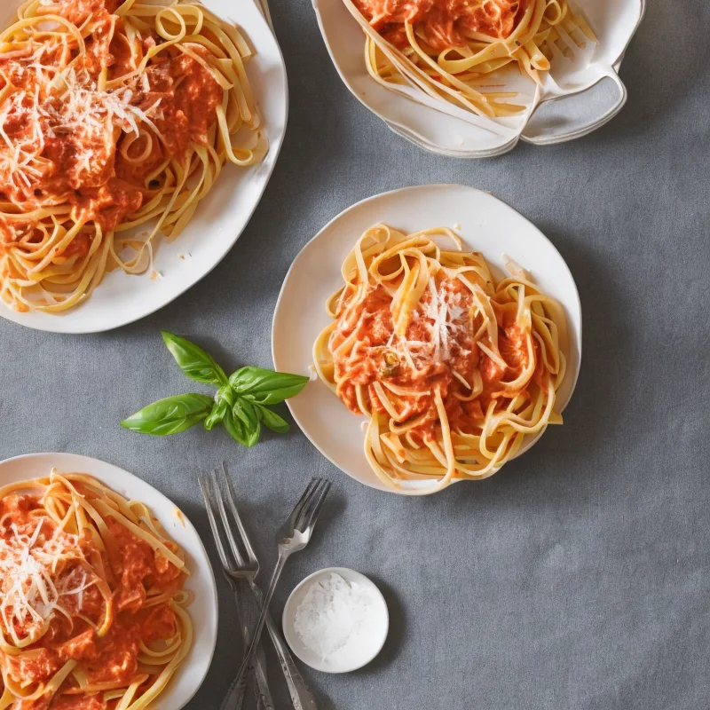 Pasta med flødeagtig tomatsauce - Illustration - kan være AI genereret og afvige fra opskriften